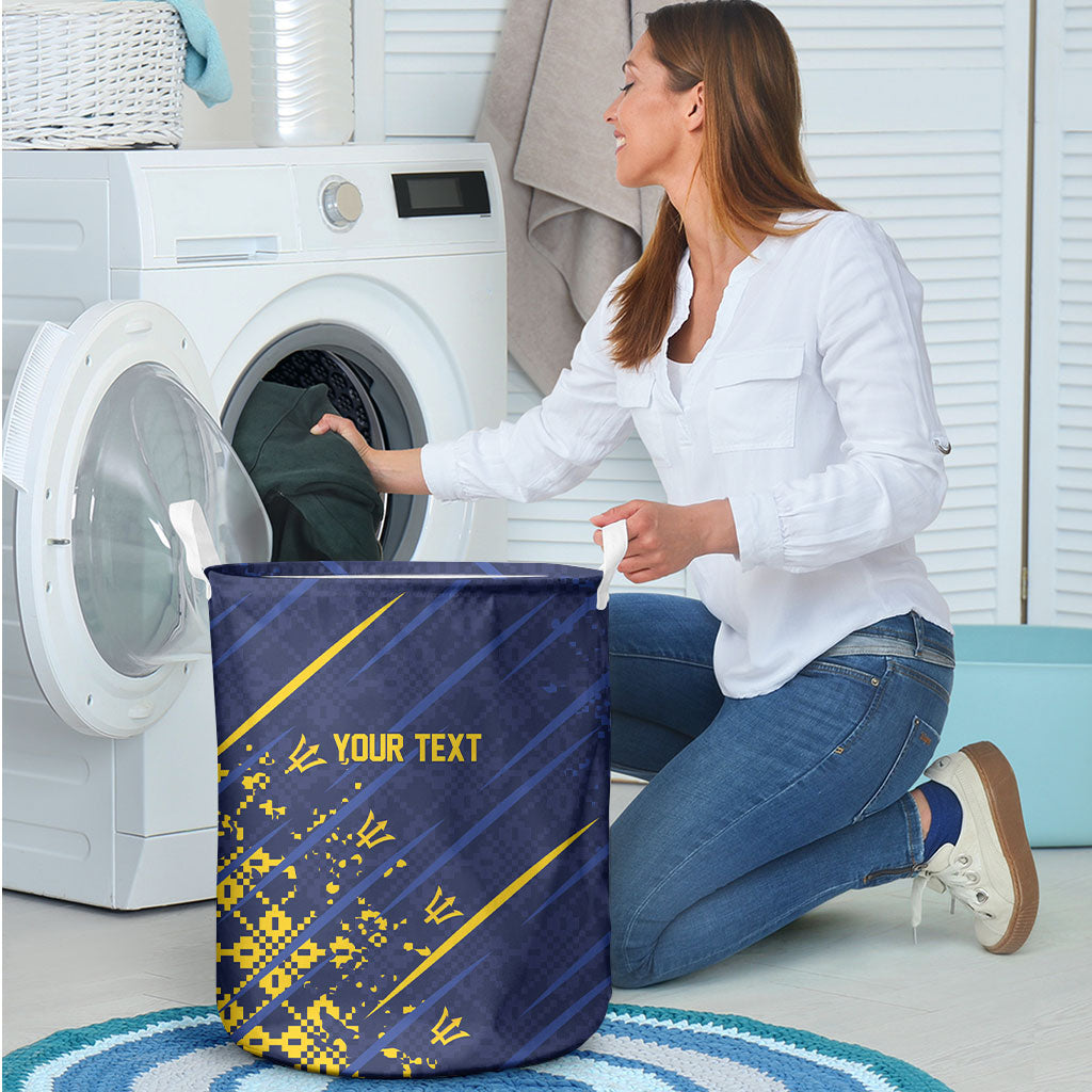 Caribbean Cricket Custom Barbados Laundry Basket Blue Bajan Broken Trident