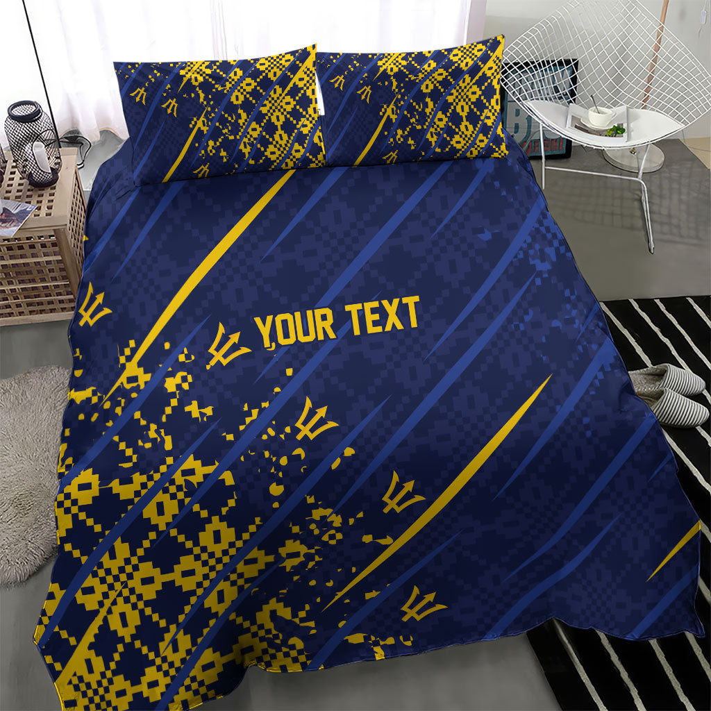 Caribbean Cricket Custom Barbados Bedding Set Blue Bajan Broken Trident