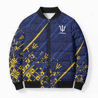 Caribbean Cricket Custom Barbados Bomber Puffer Jacket Blue Bajan Broken Trident