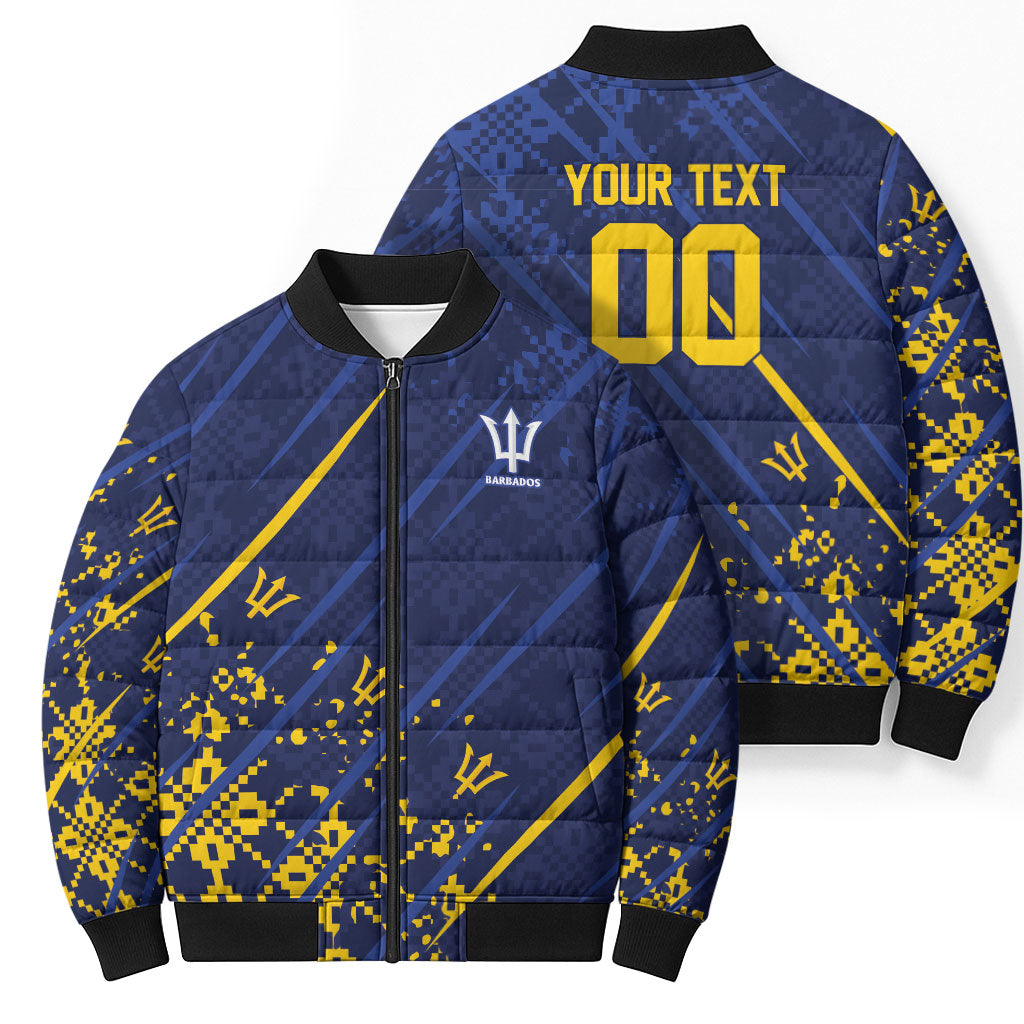 Caribbean Cricket Custom Barbados Bomber Puffer Jacket Blue Bajan Broken Trident
