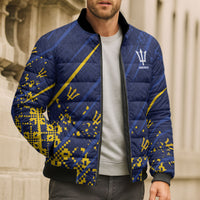 Caribbean Cricket Custom Barbados Bomber Puffer Jacket Blue Bajan Broken Trident