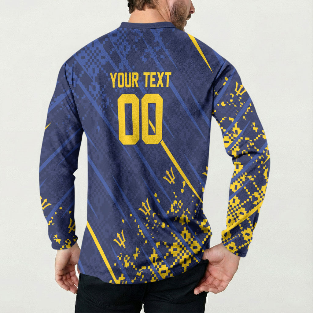 Caribbean Cricket Custom Barbados Button Sweatshirt Blue Bajan Broken Trident