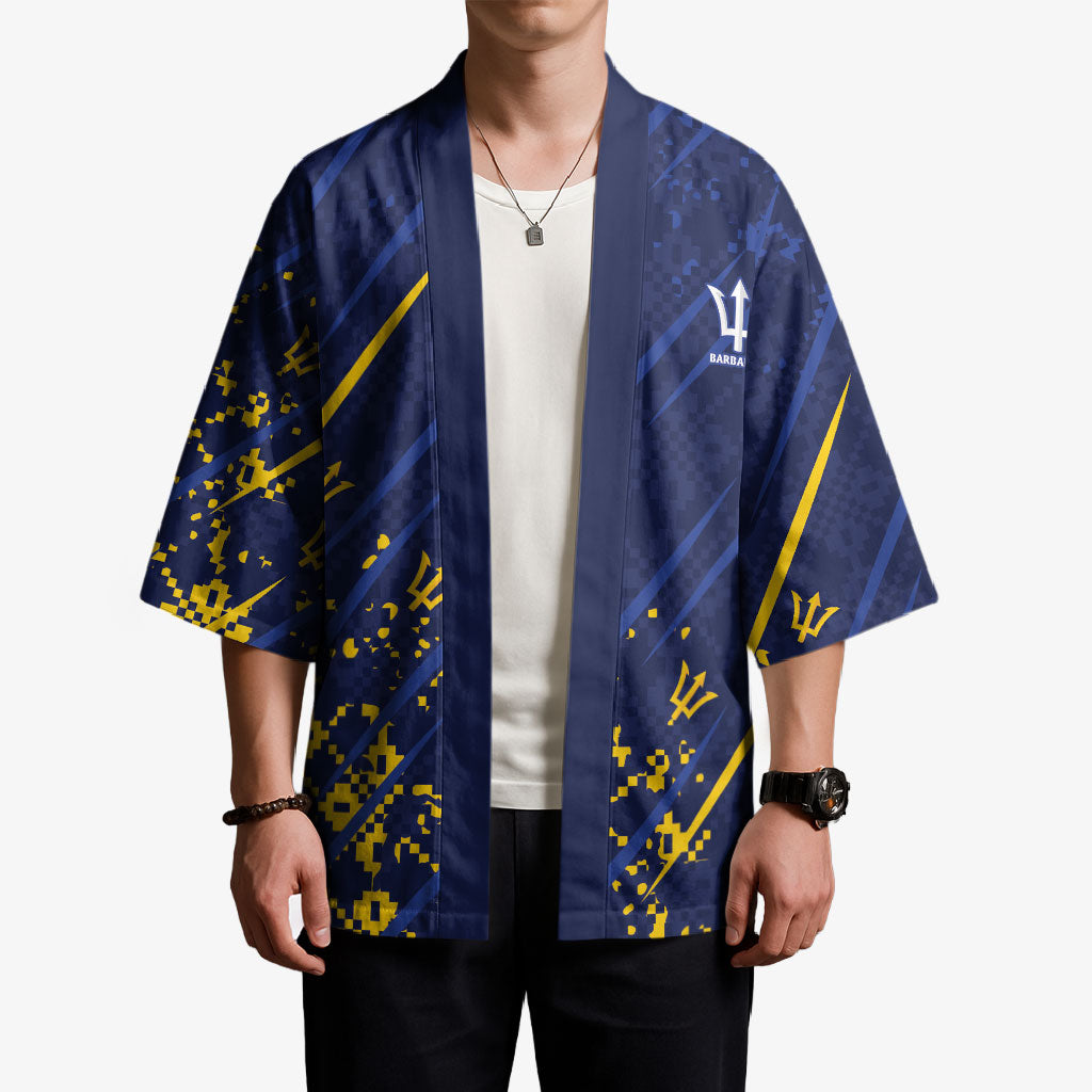 Caribbean Cricket Custom Barbados Kimono Blue Bajan Broken Trident