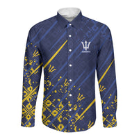 Caribbean Cricket Custom Barbados Long Sleeve Button Shirt Blue Bajan Broken Trident