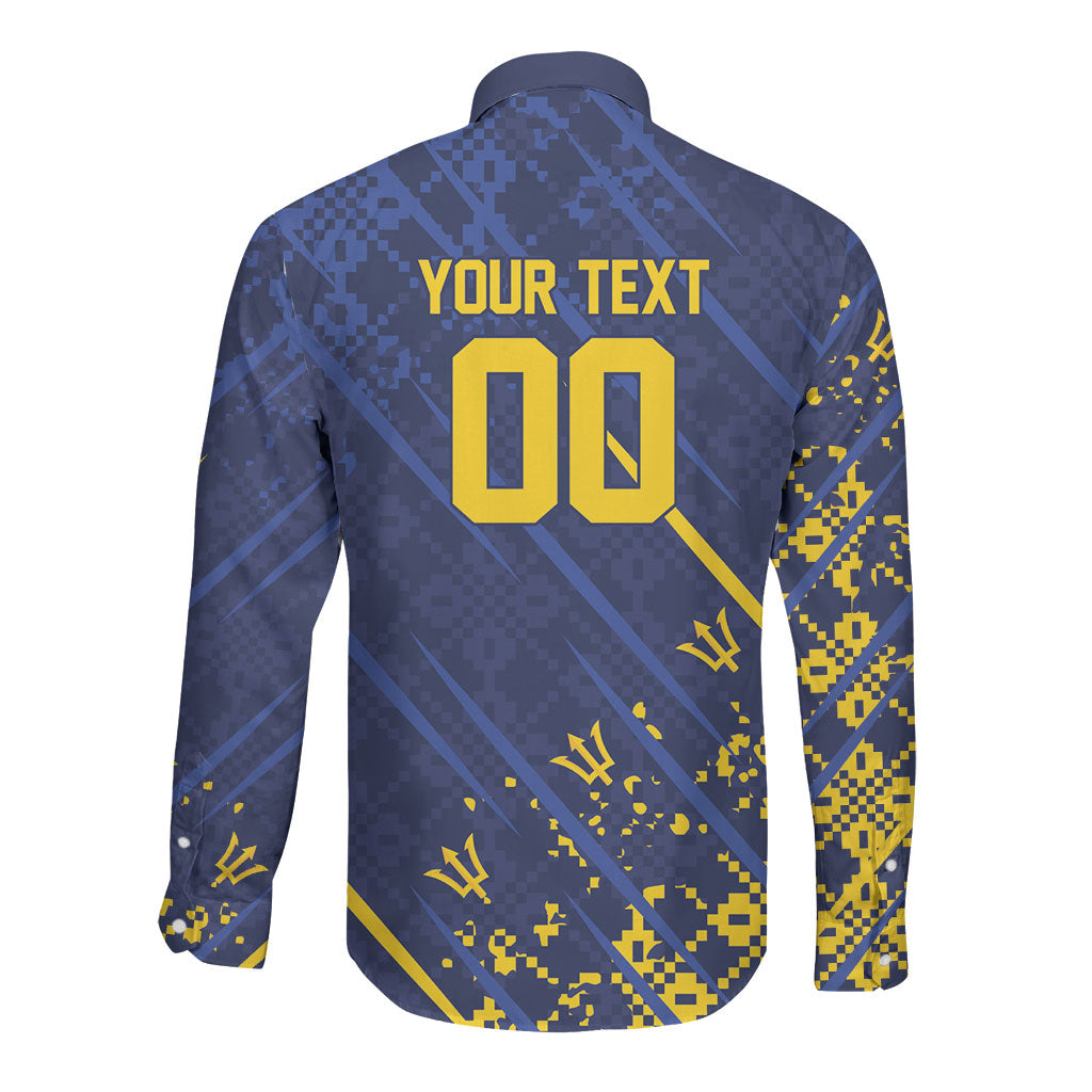 Caribbean Cricket Custom Barbados Long Sleeve Button Shirt Blue Bajan Broken Trident