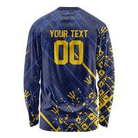 Caribbean Cricket Custom Barbados Long Sleeve Shirt Blue Bajan Broken Trident