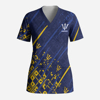 Caribbean Cricket Custom Barbados Scrub Top Blue Bajan Broken Trident
