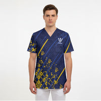 Caribbean Cricket Custom Barbados Scrub Top Blue Bajan Broken Trident
