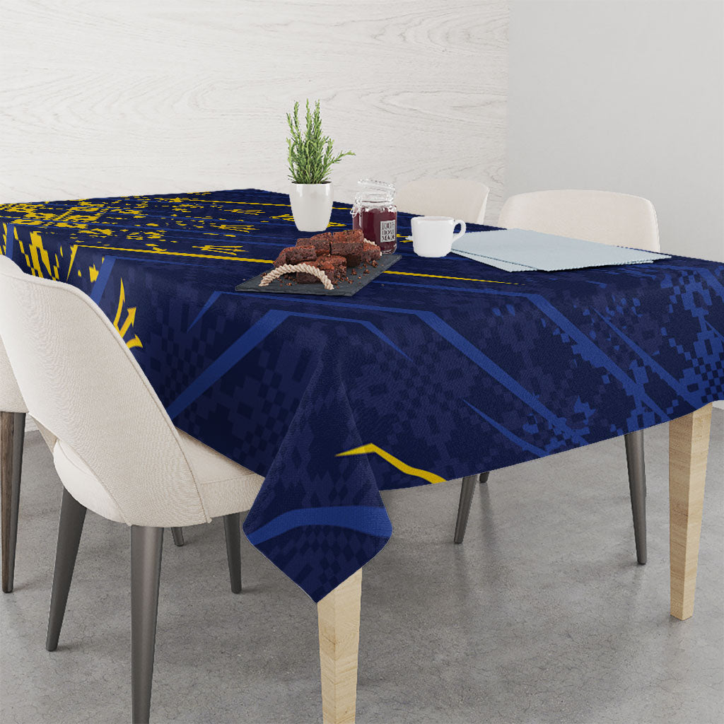 Caribbean Cricket Custom Barbados Tablecloth Blue Bajan Broken Trident