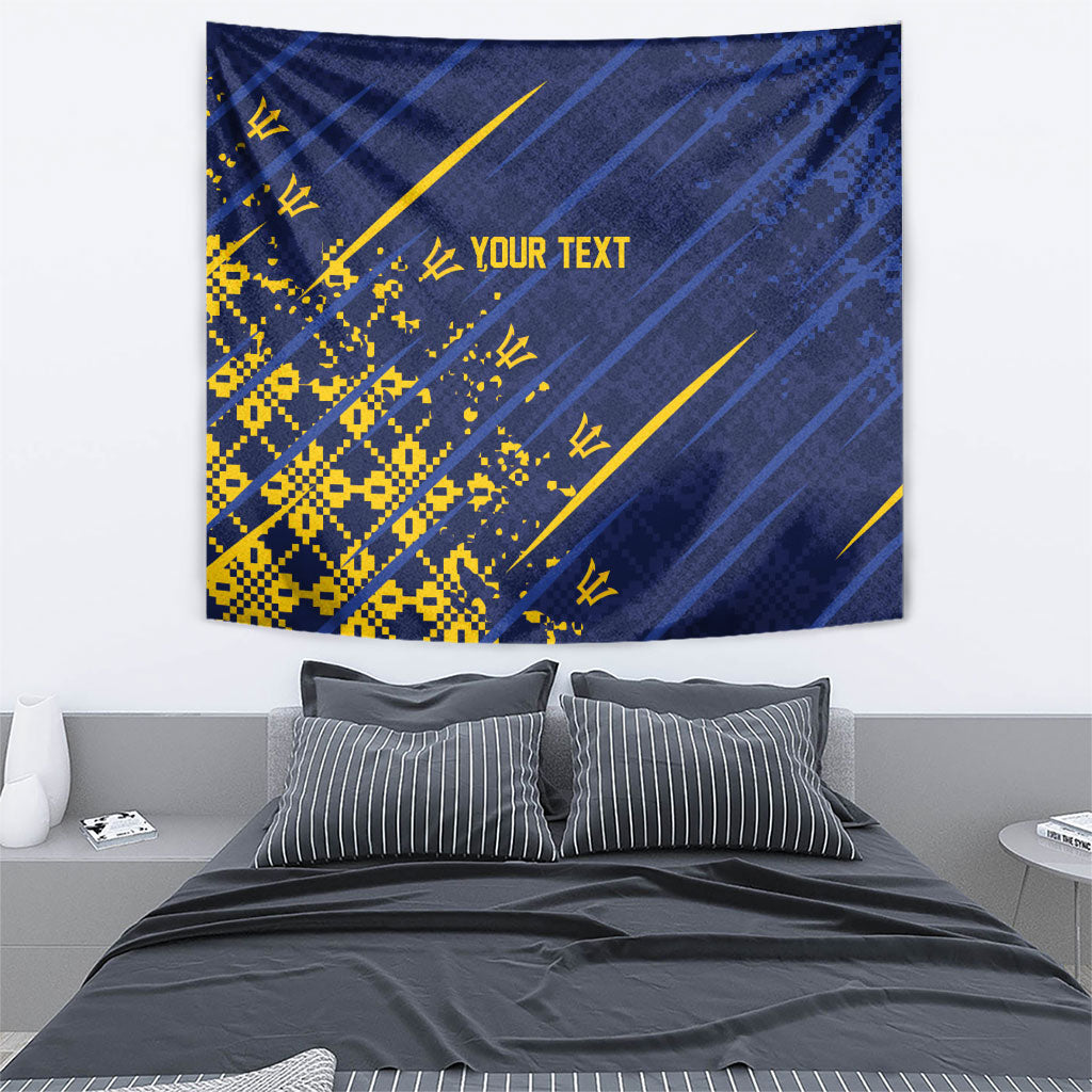 Caribbean Cricket Custom Barbados Tapestry Blue Bajan Broken Trident