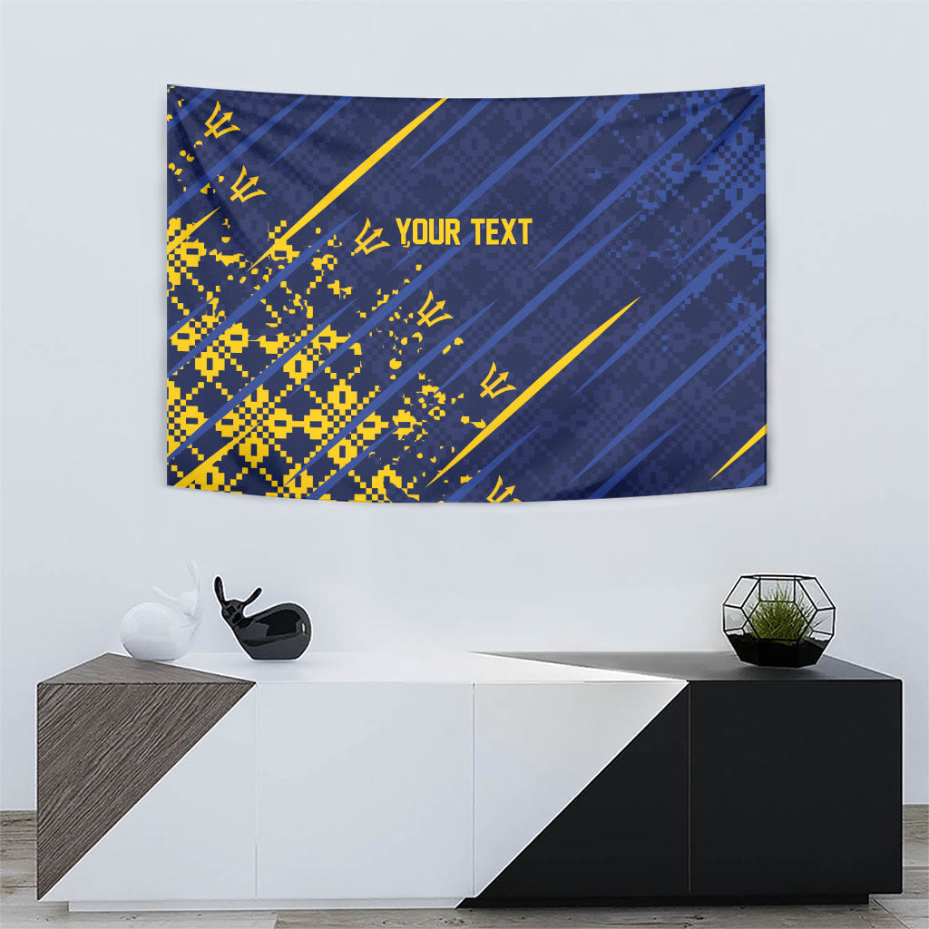 Caribbean Cricket Custom Barbados Tapestry Blue Bajan Broken Trident