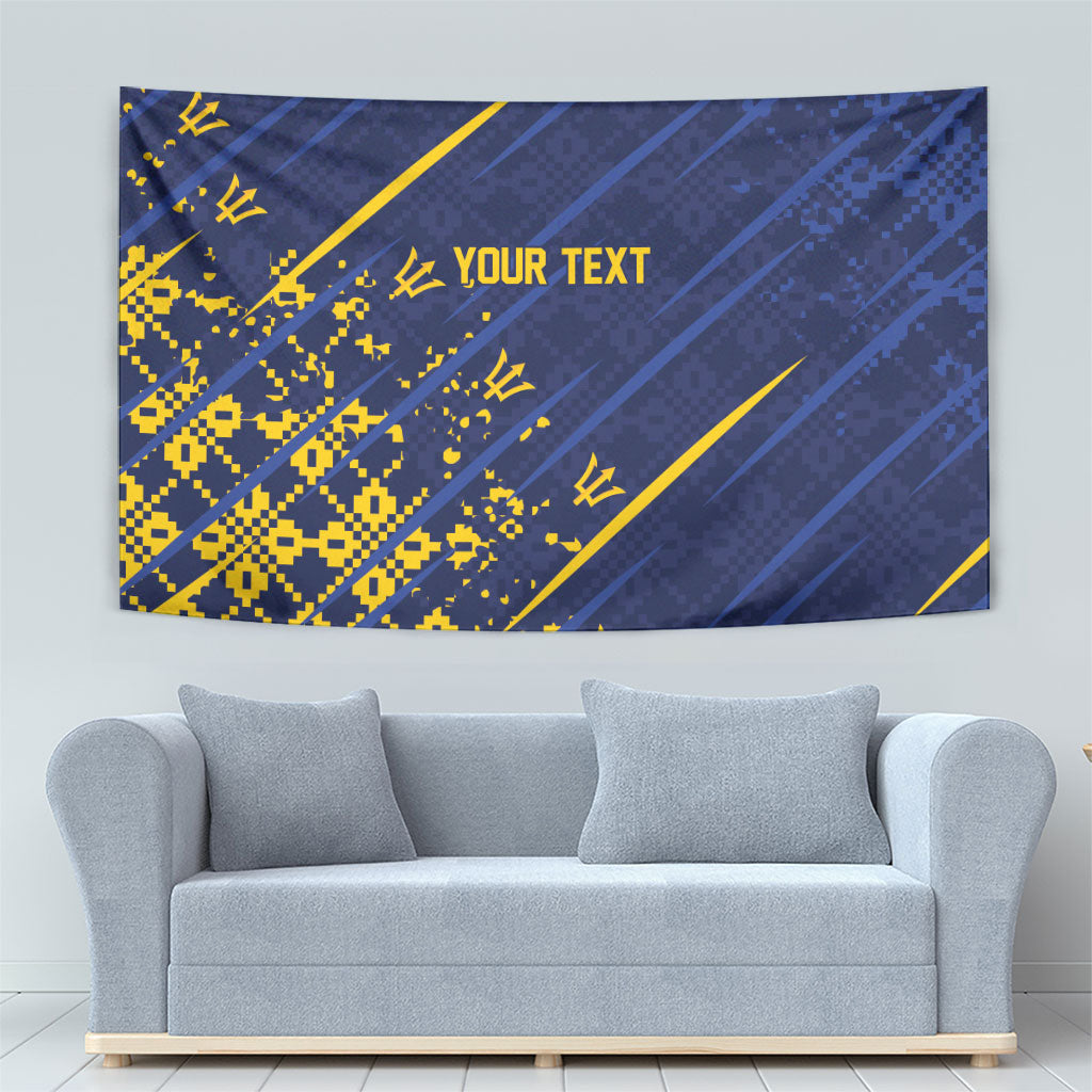 Caribbean Cricket Custom Barbados Tapestry Blue Bajan Broken Trident