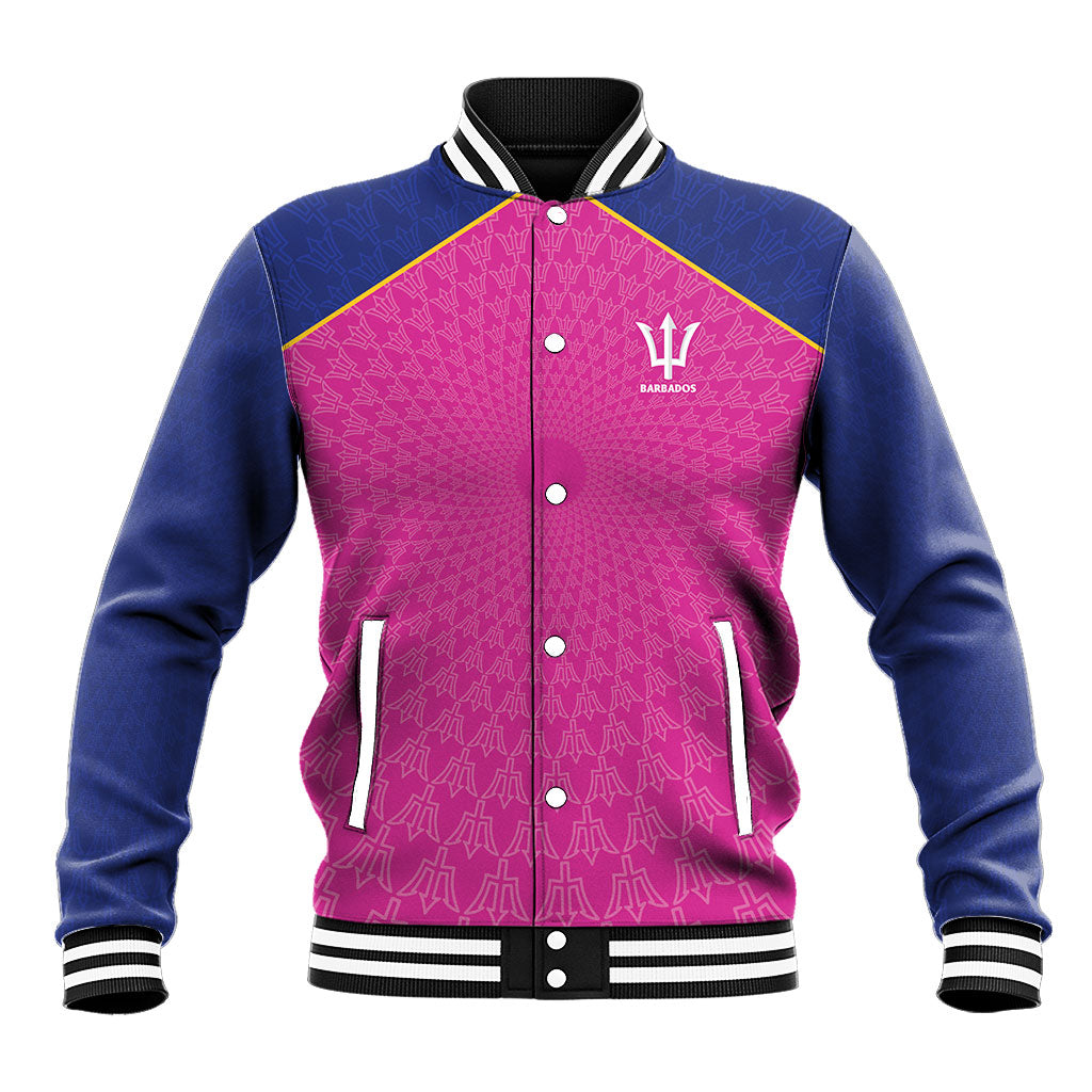Caribbean Cricket Custom Barbados Baseball Jacket Pride of Barbados Pink Trident Edition