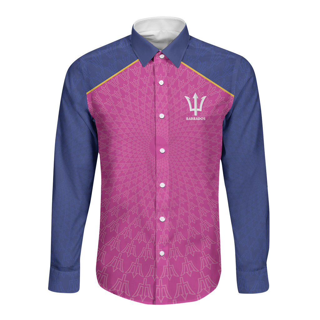 Caribbean Cricket Custom Barbados Long Sleeve Button Shirt Pride of Barbados Pink Trident Edition