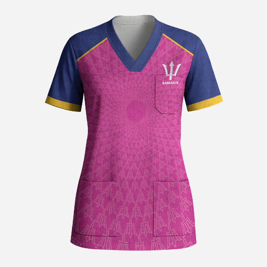 Caribbean Cricket Custom Barbados Scrub Top Pride of Barbados Pink Trident Edition
