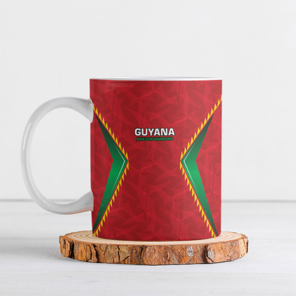 Caribbean Cricket Custom Guyana Ceramic Mug Warriors Rise Amazonian Geometry Motif
