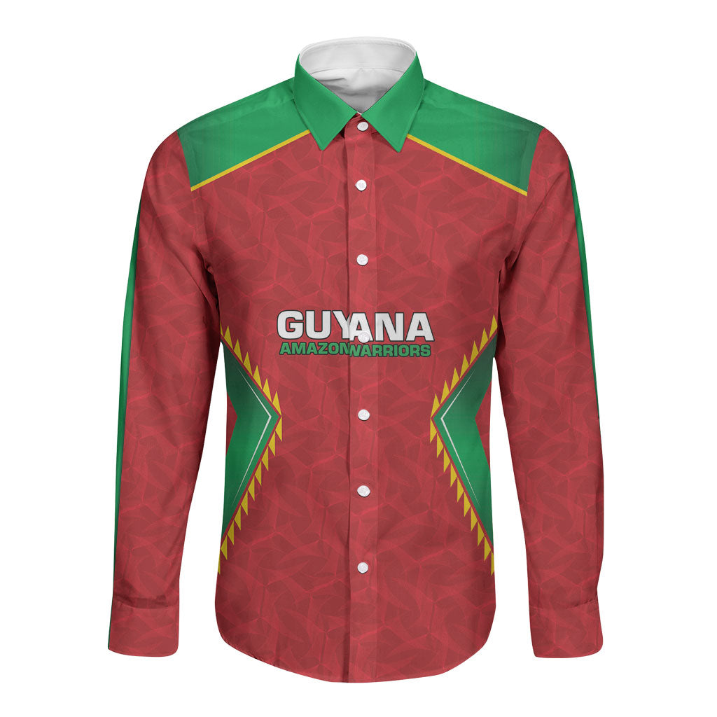Caribbean Cricket Custom Guyana Long Sleeve Button Shirt Warriors Rise Amazonian Geometry Motif