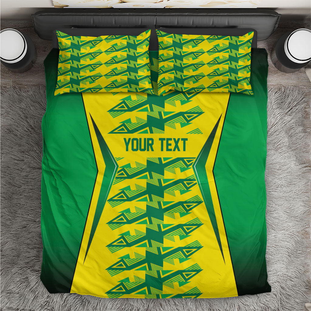 Caribbean Cricket Custom Jamaica Bedding Set Stand Tall Together Akan Inspired Geometric Motif