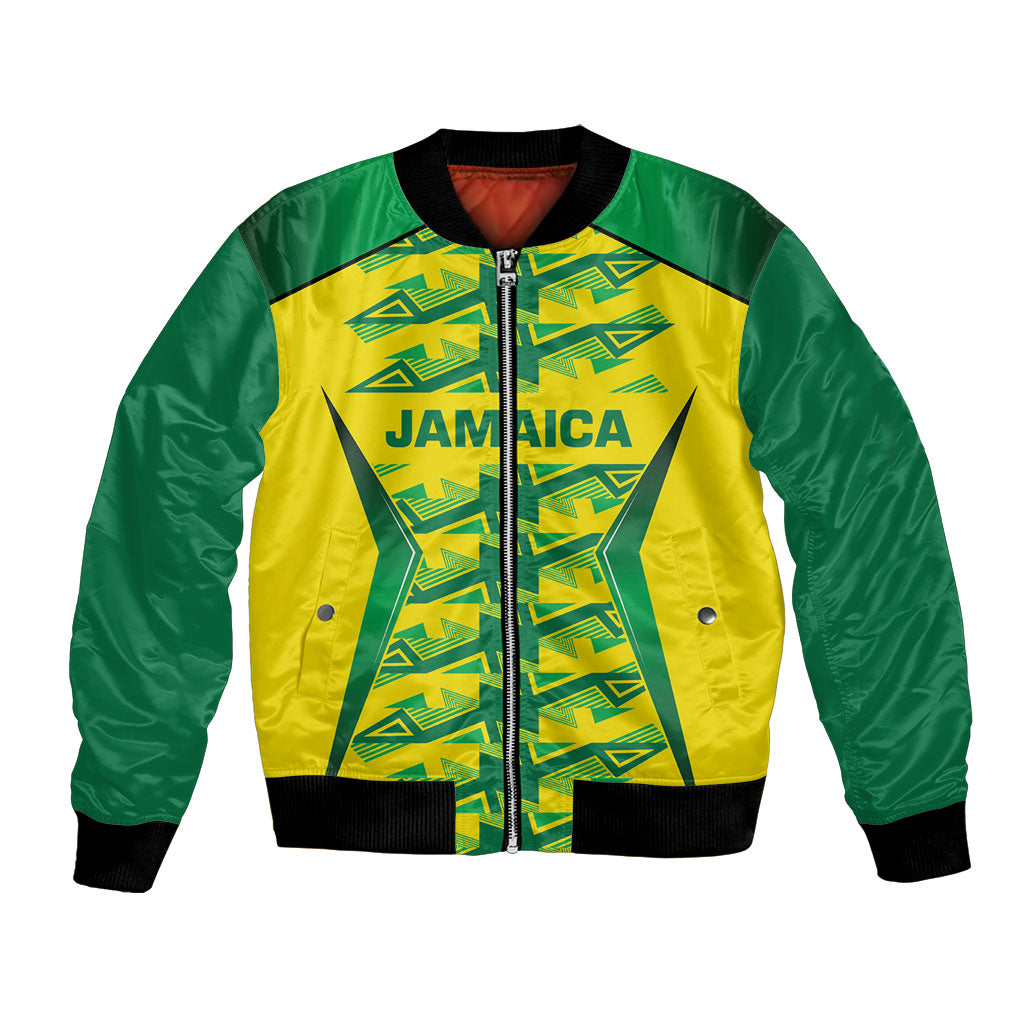 Caribbean Cricket Custom Jamaica Bomber Jacket Stand Tall Together Akan Inspired Geometric Motif