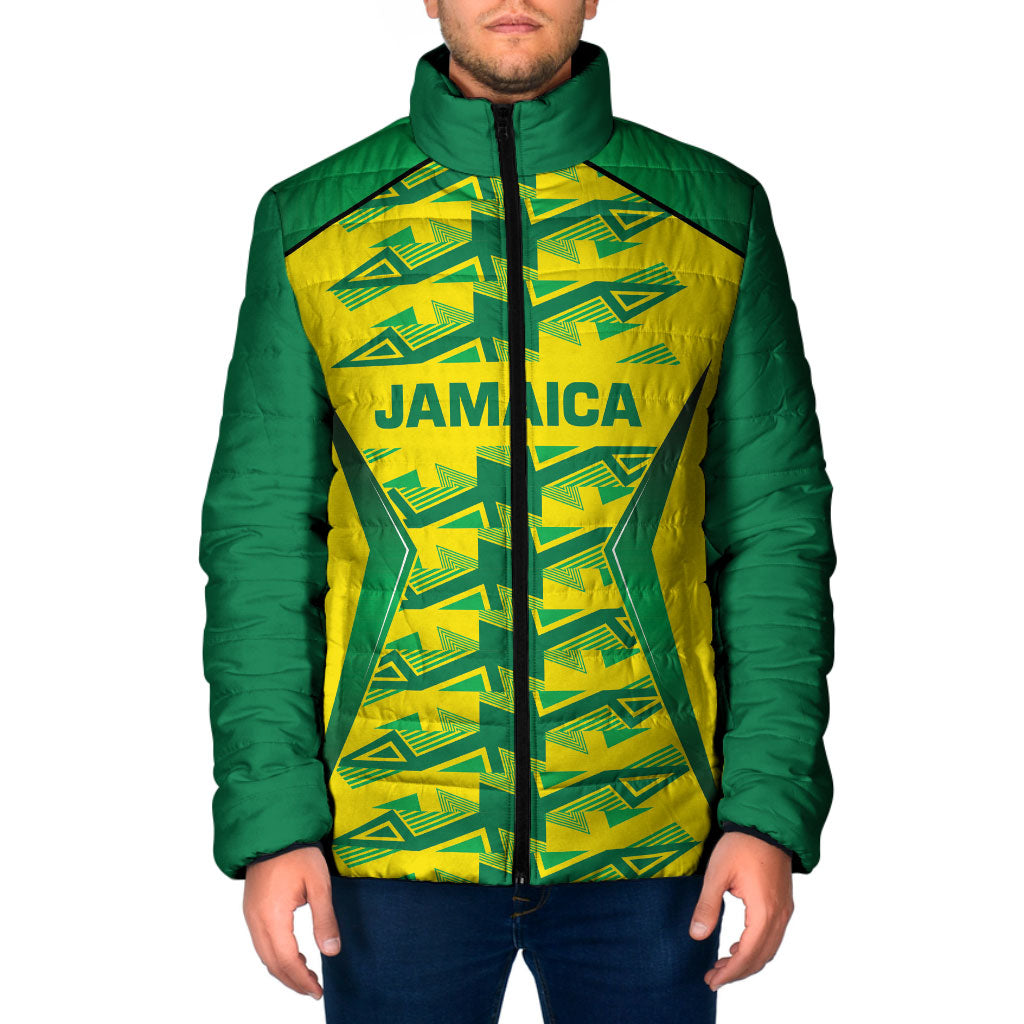 Caribbean Cricket Custom Jamaica Padded Jacket Stand Tall Together Akan Inspired Geometric Motif
