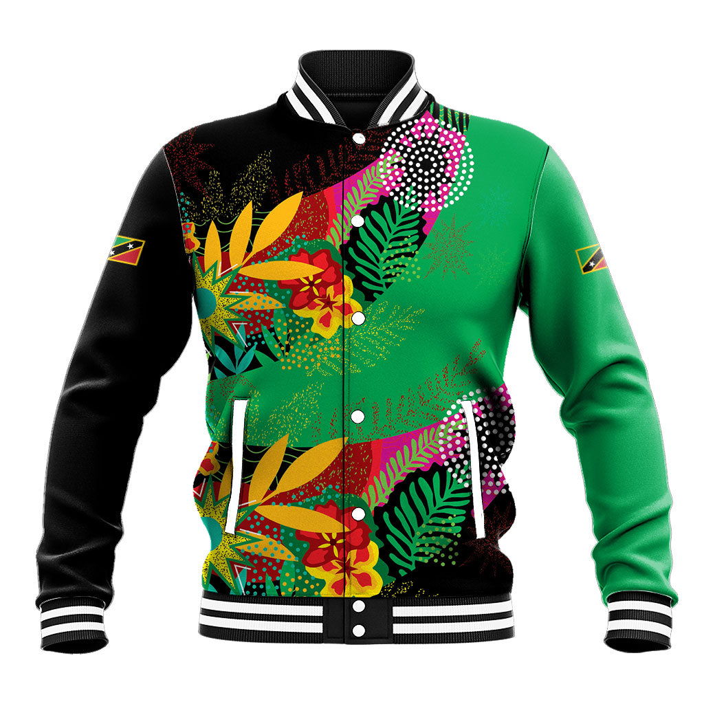 Caribbean Cricket Custom St Kitts and Nevis Baseball Jacket Patriots Roar Louder Island's Flora Inspired