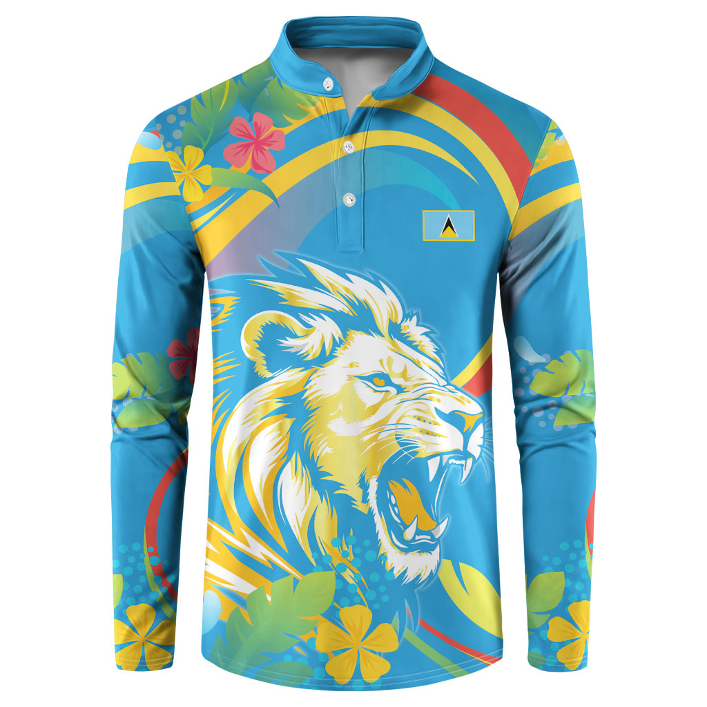 Caribbean Cricket Custom Saint Lucia Button Sweatshirt Kite'y Enspiwe'w Hibiscus Flowers Edition