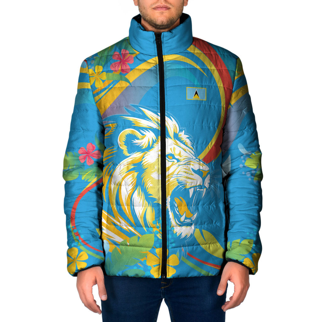 Caribbean Cricket Custom Saint Lucia Padded Jacket Kite'y Enspiwe'w Hibiscus Flowers Edition