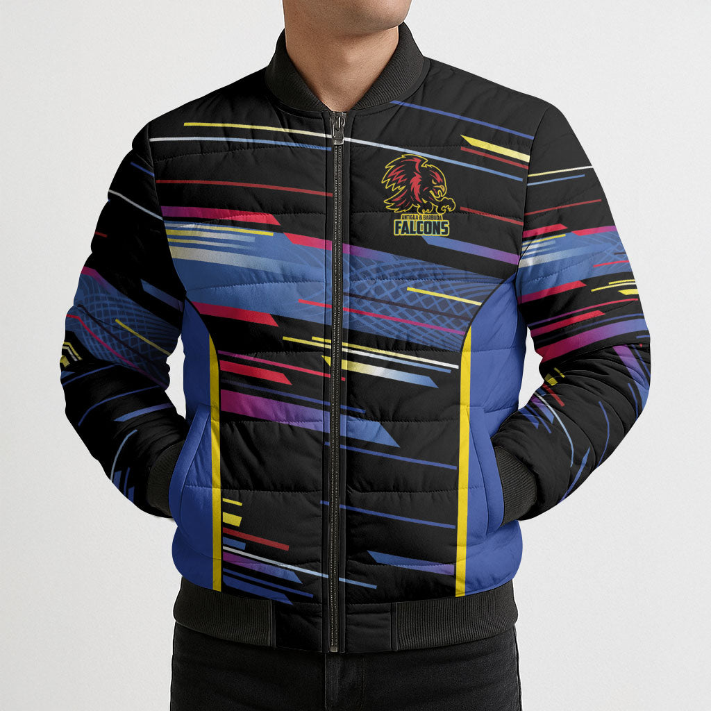 Caribbean Cricket Custom Antigua and Barbuda Bomber Puffer Jacket Abstract Geometric Pattern