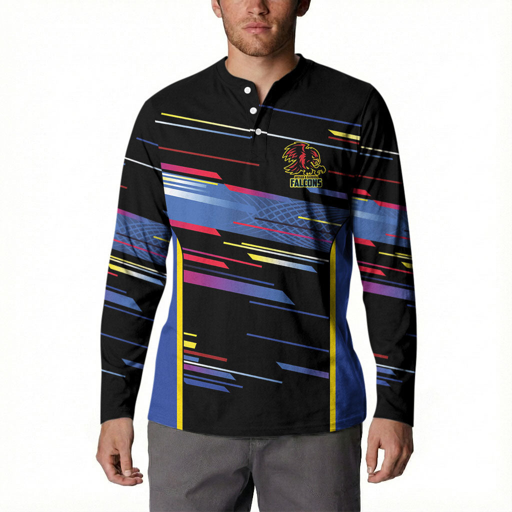 Caribbean Cricket Custom Antigua and Barbuda Button Sweatshirt Abstract Geometric Pattern