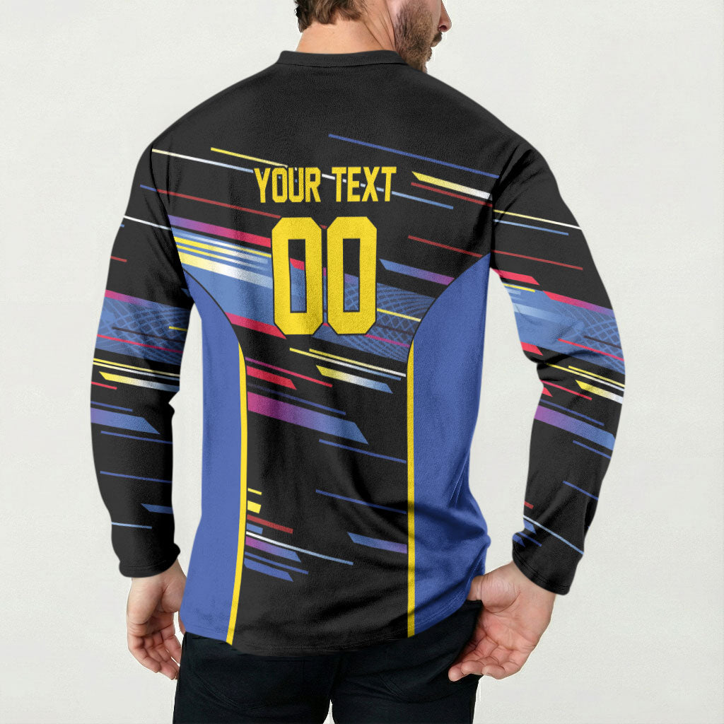 Caribbean Cricket Custom Antigua and Barbuda Button Sweatshirt Abstract Geometric Pattern