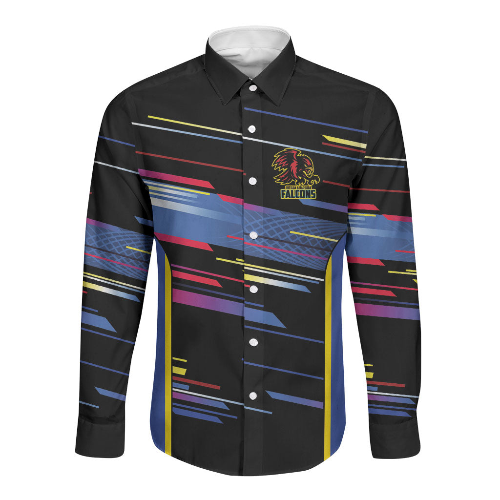 Caribbean Cricket Custom Antigua and Barbuda Long Sleeve Button Shirt Abstract Geometric Pattern