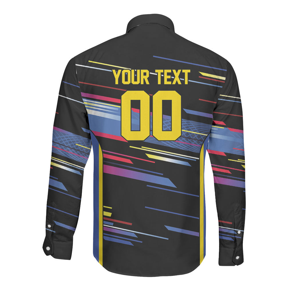 Caribbean Cricket Custom Antigua and Barbuda Long Sleeve Button Shirt Abstract Geometric Pattern