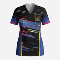 Caribbean Cricket Custom Antigua and Barbuda Scrub Top Abstract Geometric Pattern