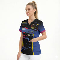 Caribbean Cricket Custom Antigua and Barbuda Scrub Top Abstract Geometric Pattern