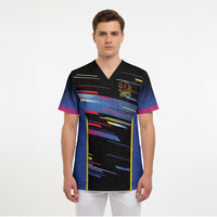 Caribbean Cricket Custom Antigua and Barbuda Scrub Top Abstract Geometric Pattern