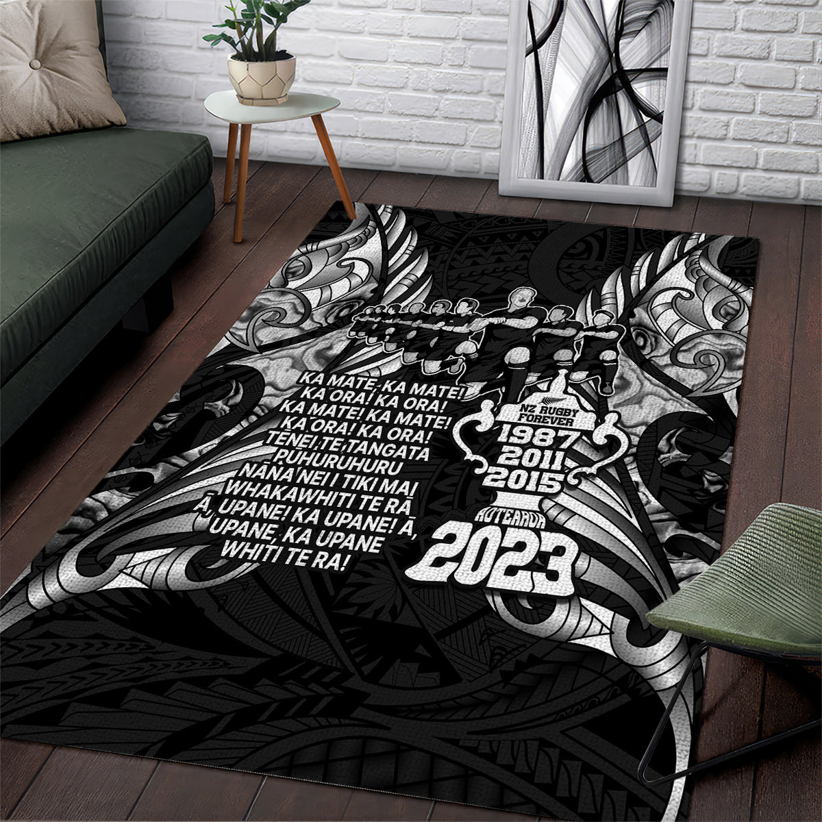 New Zealand Rugby Area Rug Black Haka Dance With NZ Champions History LT9 - Wonder Print Shop