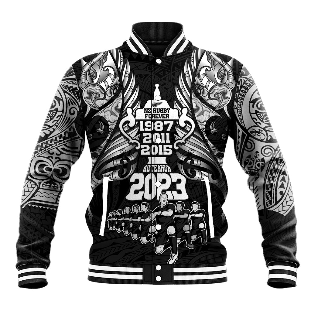 New Zealand Rugby Baseball Jacket Black Haka Dance With NZ Champions History LT9 - Wonder Print Shop