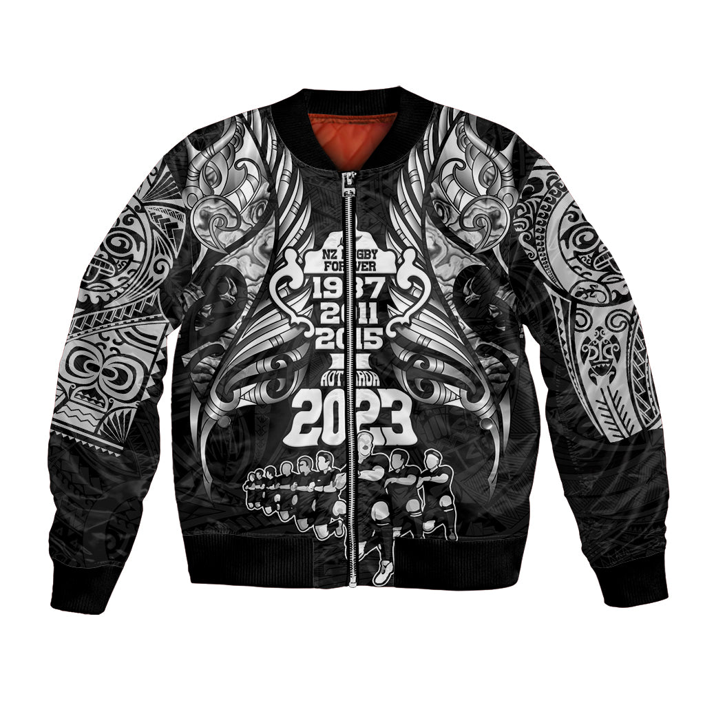 New Zealand Rugby Bomber Jacket Black Haka Dance With NZ Champions History LT9 - Wonder Print Shop