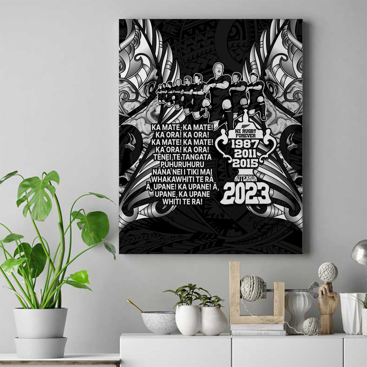 New Zealand Rugby Canvas Wall Art Black Haka Dance With NZ Champions History LT9 - Wonder Print Shop