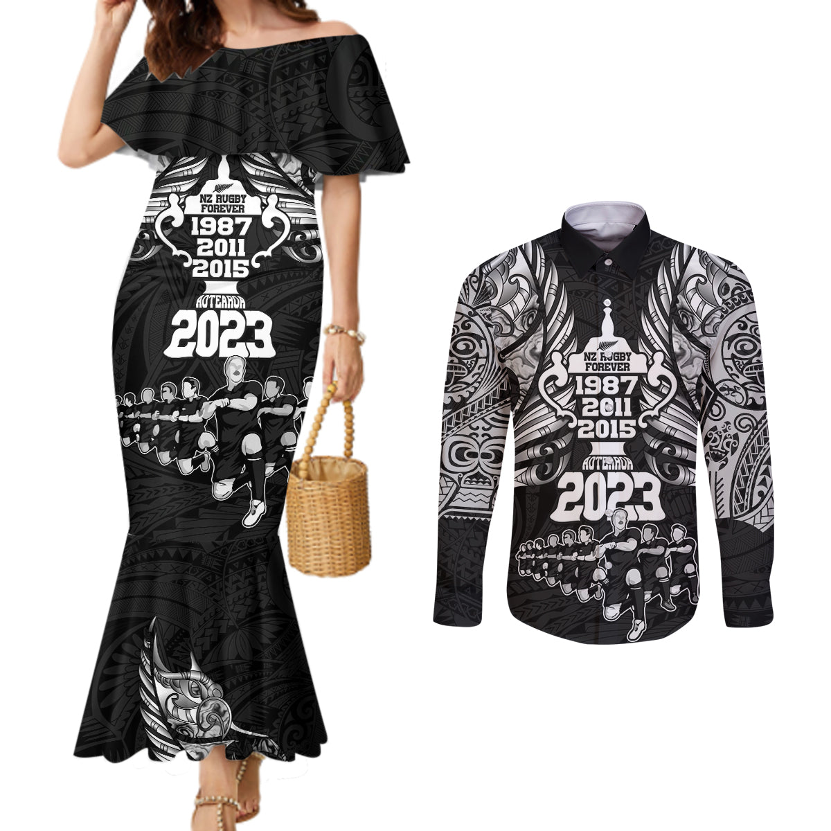 new-zealand-rugby-couples-matching-mermaid-dress-and-long-sleeve-button-shirt-black-haka-dance-with-nz-champions-history