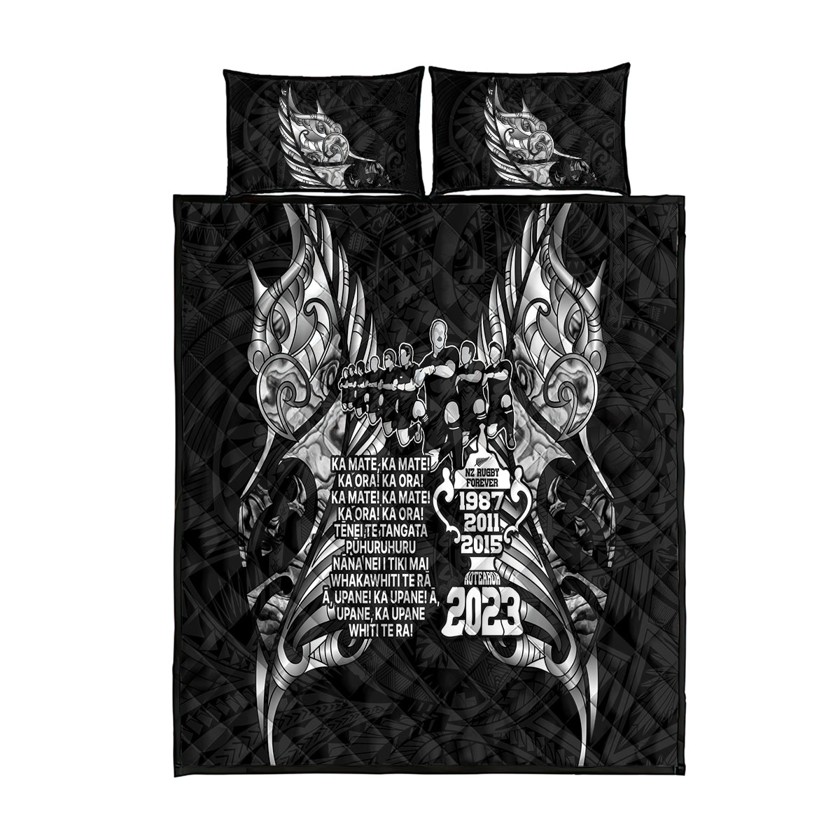 New Zealand Rugby Quilt Bed Set Black Haka Dance With NZ Champions History - Wonder Print Shop