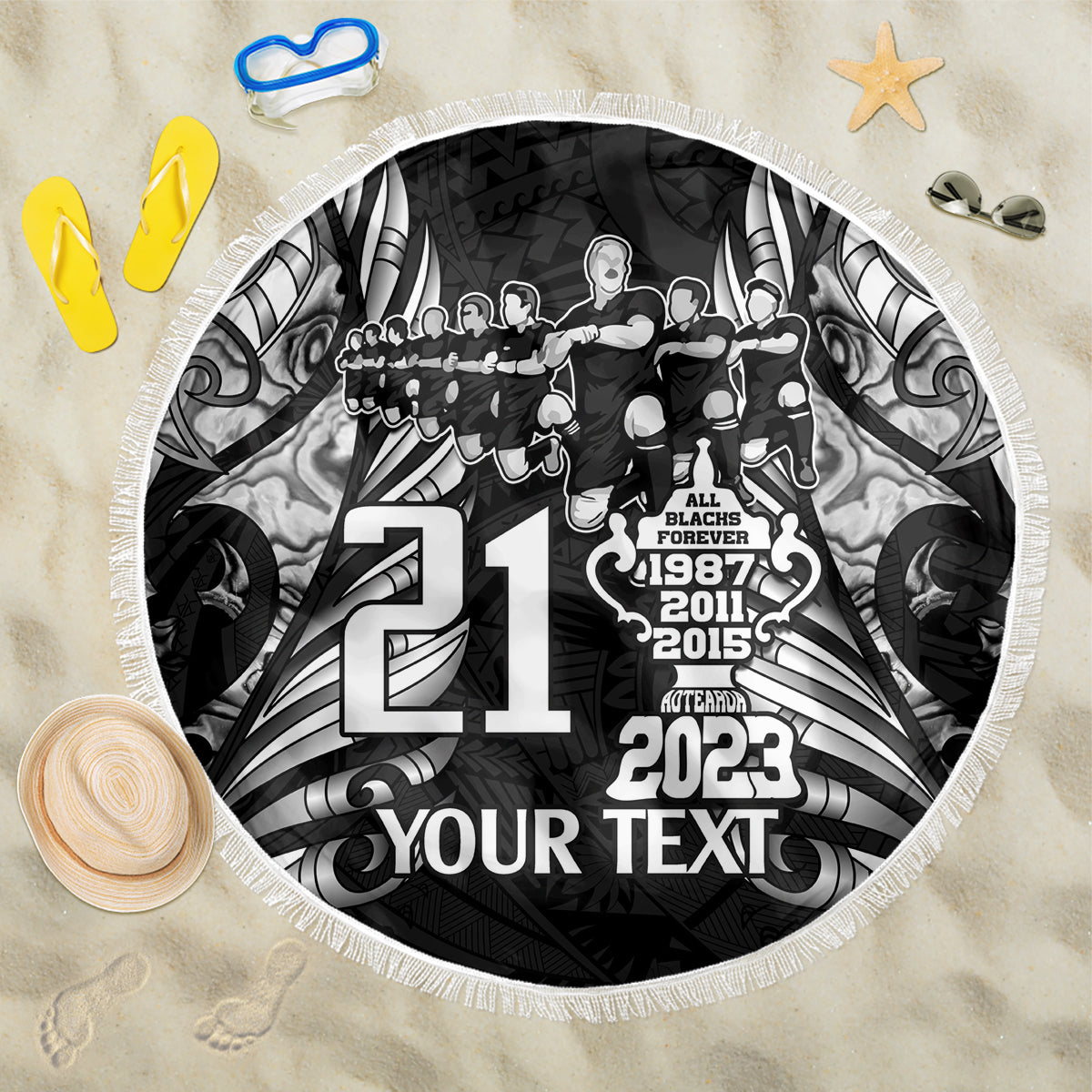 Custom New Zealand Rugby Beach Blanket Black Haka Dance With NZ Champions History LT9 - Wonder Print Shop