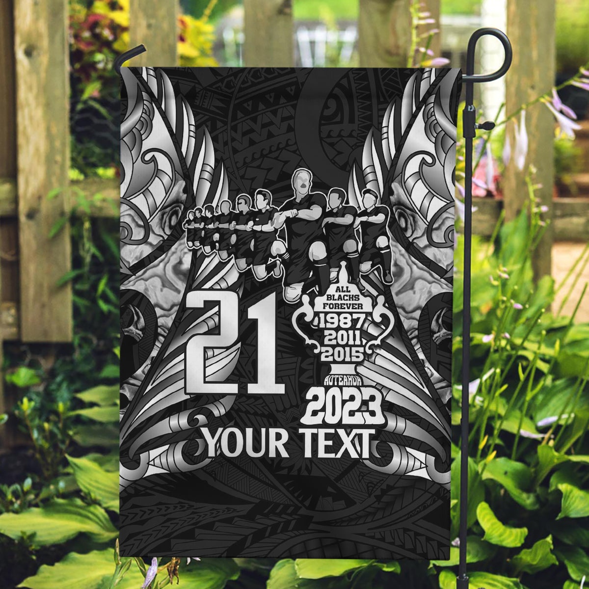 Custom New Zealand Rugby Garden Flag Black Haka Dance With NZ Champions History - Wonder Print Shop