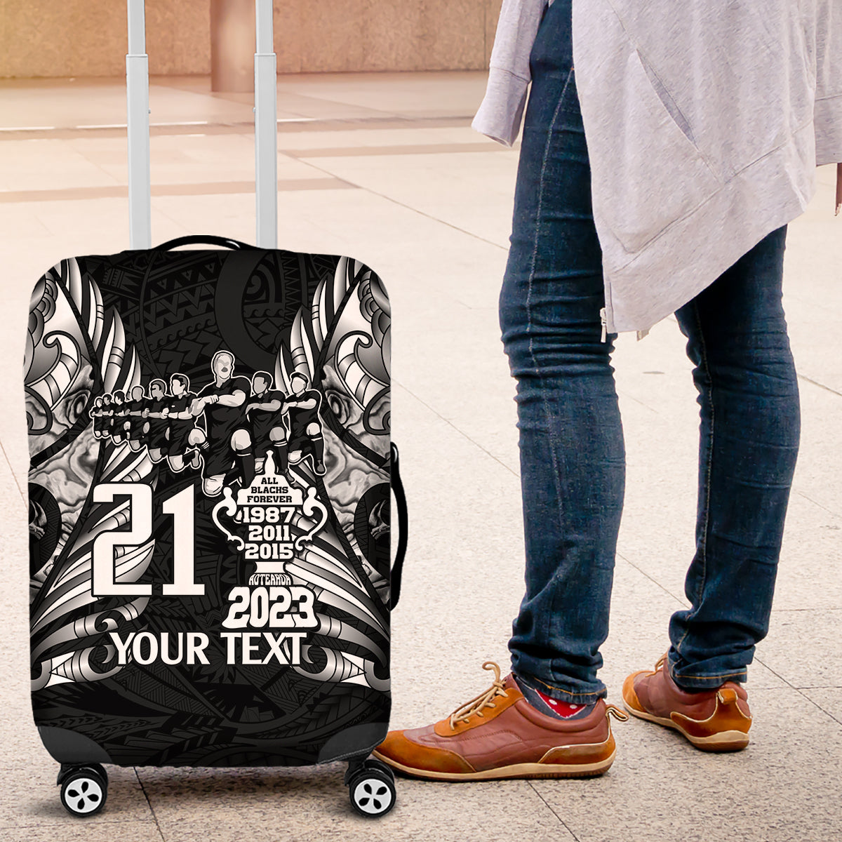 Custom New Zealand Rugby Luggage Cover Black Haka Dance With NZ Champions History - Wonder Print Shop