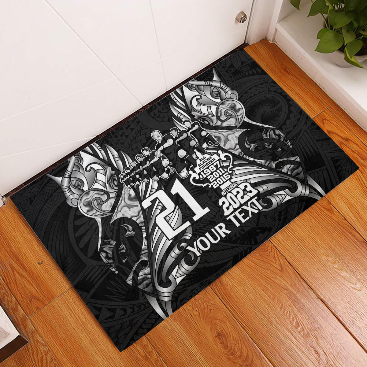 Custom New Zealand Rugby Rubber Doormat Black Haka Dance With NZ Champions History - Wonder Print Shop