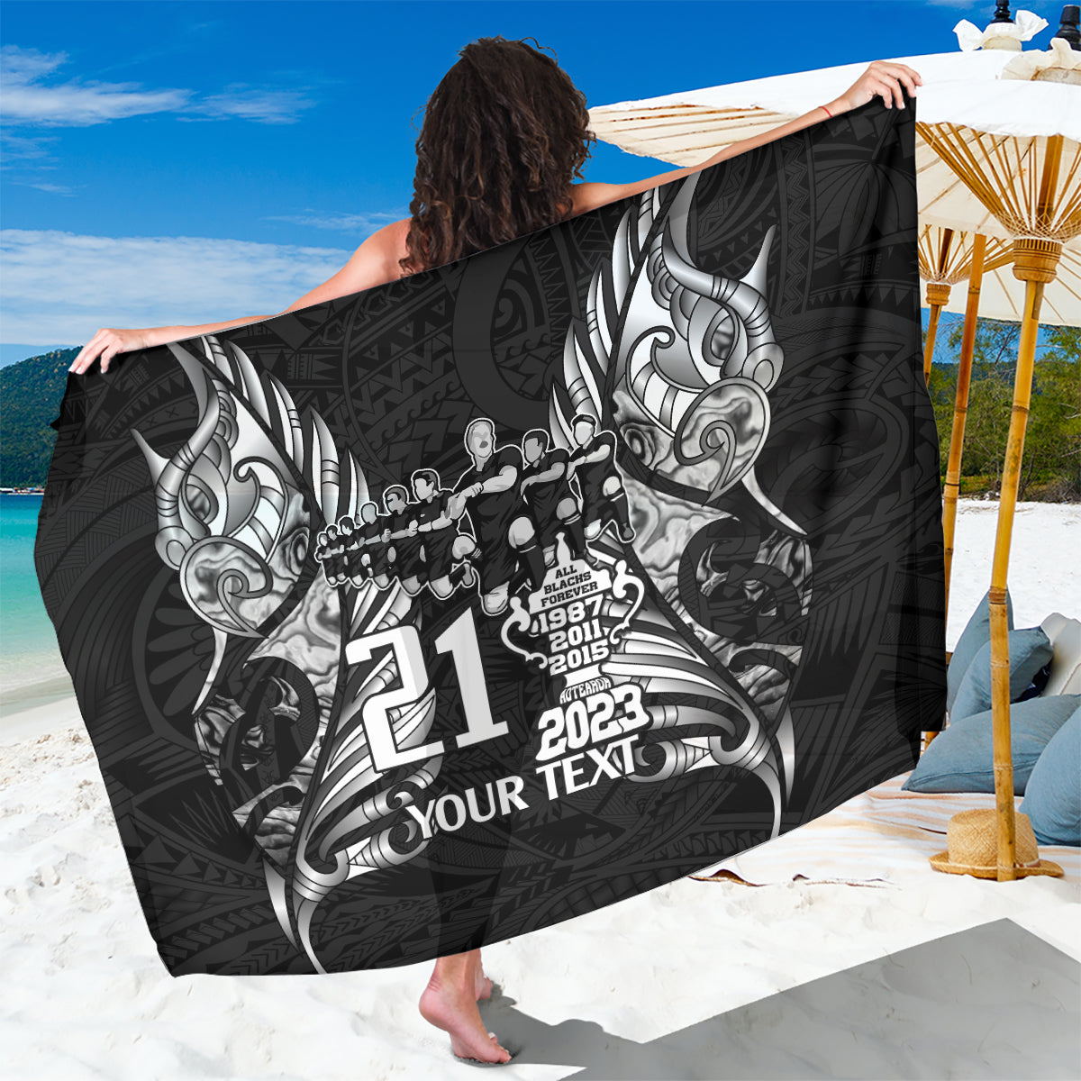 Custom New Zealand Rugby Sarong Black Haka Dance With NZ Champions History - Wonder Print Shop