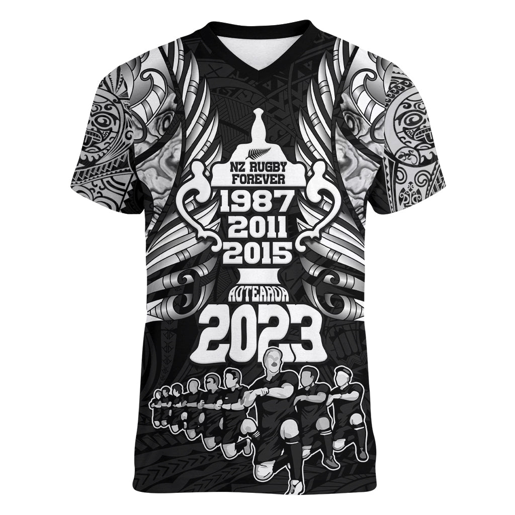 custom-new-zealand-rugby-women-v-neck-t-shirt-black-haka-dance-with-nz-champions-history