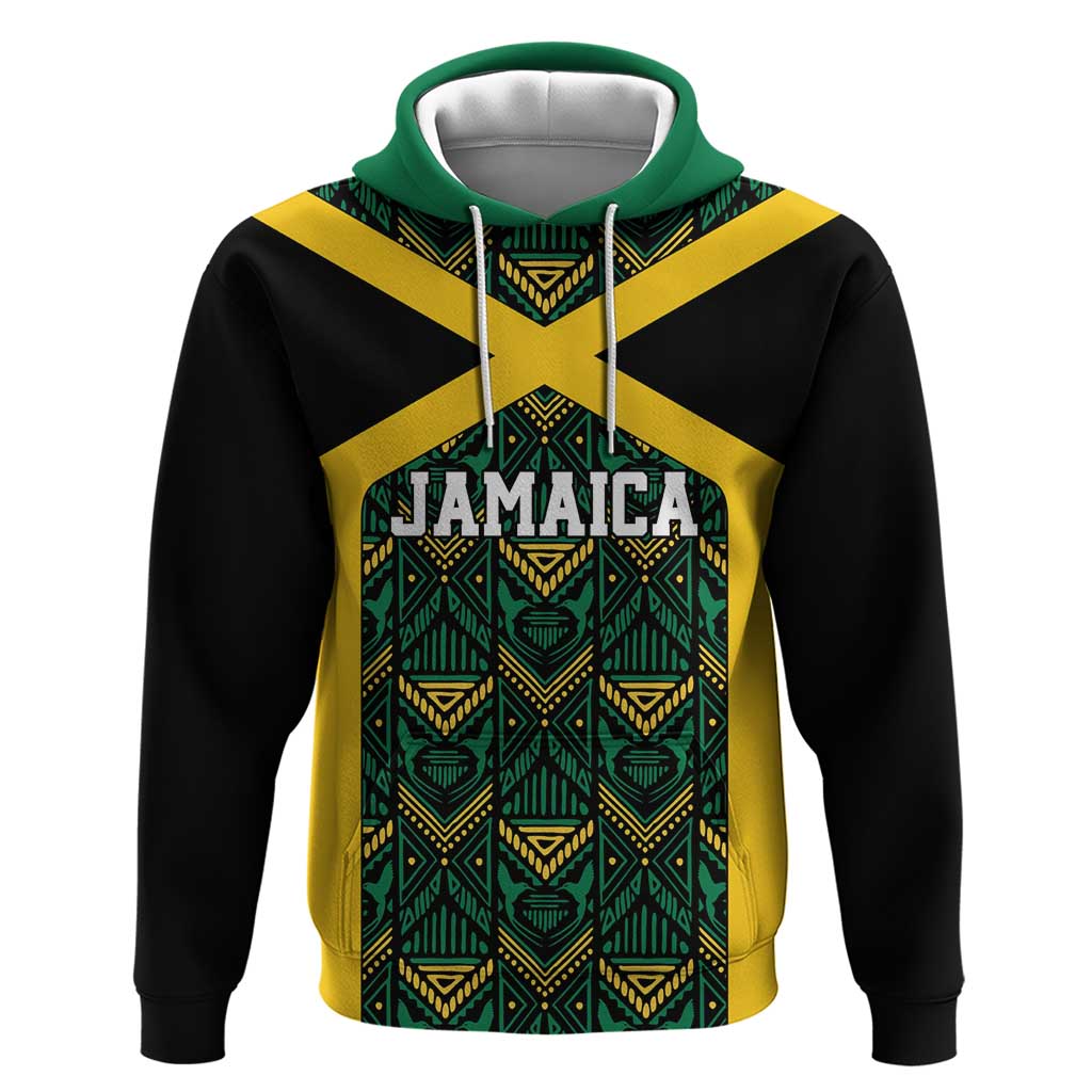 Jamaica Football Custom Hoodie Black Ethnic Motifs - Wonder Print Shop