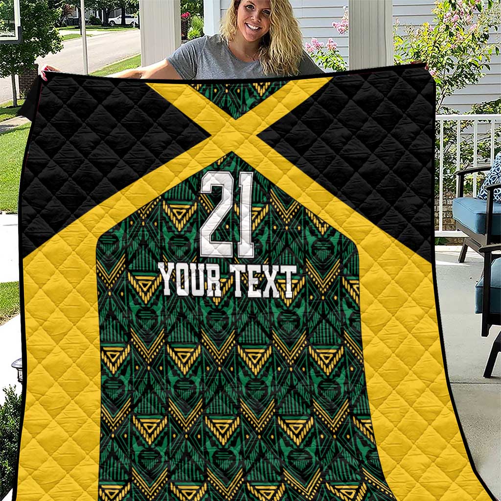 Jamaica Football Custom Quilt Black Ethnic Motifs - Wonder Print Shop