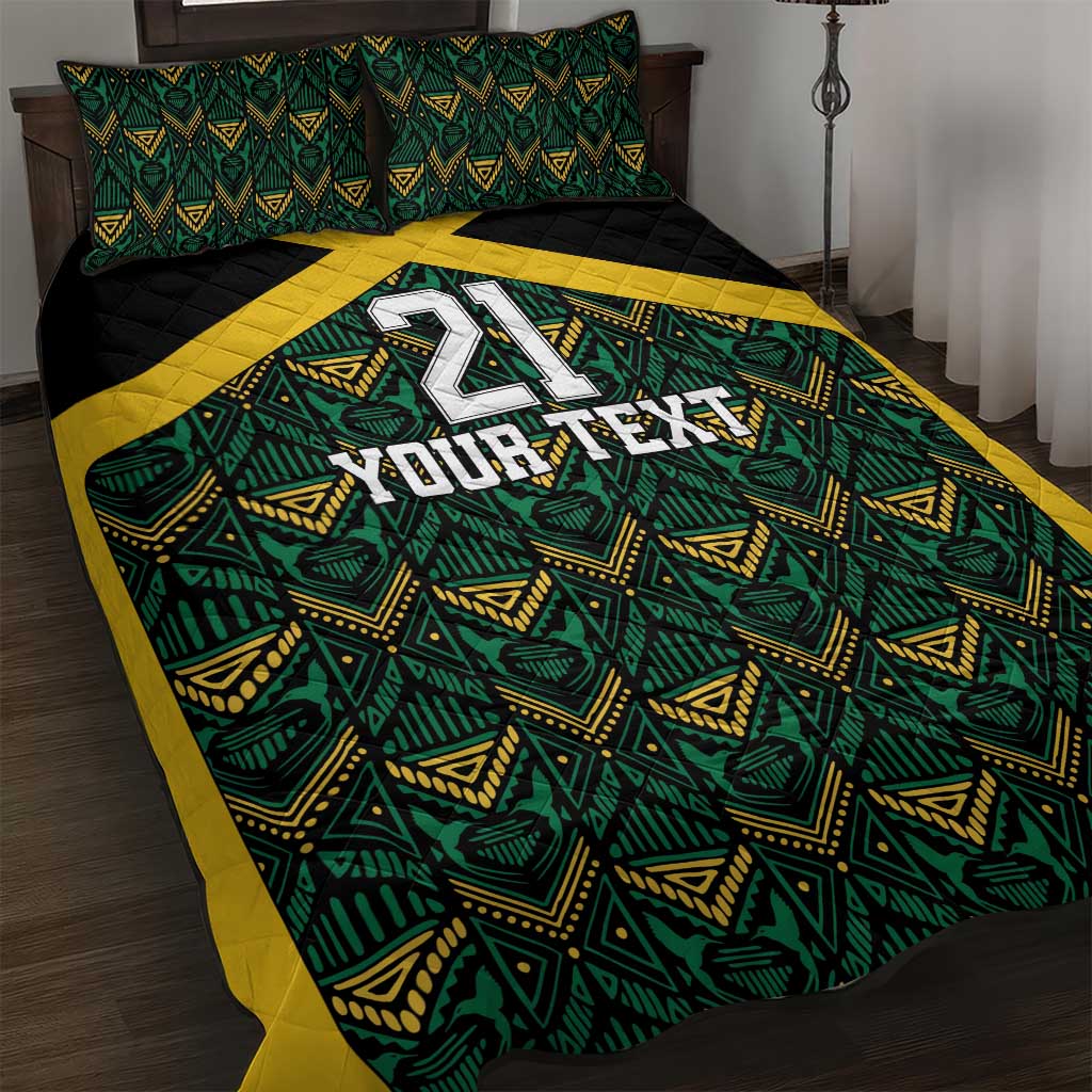 Jamaica Football Custom Quilt Bed Set Black Ethnic Motifs - Wonder Print Shop